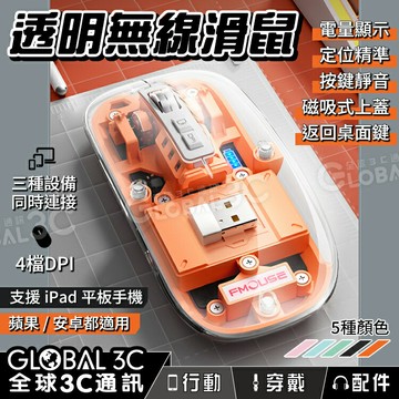 【4%點數】透明無線滑鼠 按鍵靜音 電量顯示 藍芽三模連接 4檔DPI靈敏度 iPad/平板/手機/蘋果/安卓