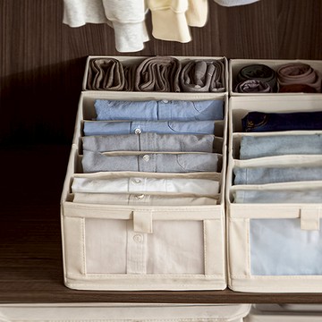 日本 霜山 6分隔布藝摺疊式分類收納盒(附透窗)-L-3入