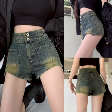 大美妞★現+貨 牛仔短褲 包臀短褲 高腰短褲 顯瘦a字短褲 辣妹a字闊腿短褲 熱褲