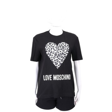 LOVE MOSCHINO 豹紋愛心字母印花黑色棉質TEE T恤