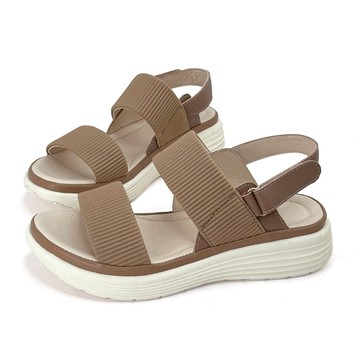 Jez 簡約樂活真皮寬帶厚底休閒涼鞋