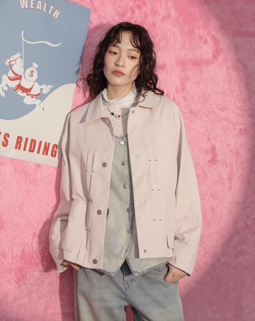 ➤帥氣打褶造型內刷毛工裝外套(兩色)