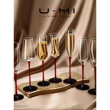 (免運)U Mi LIVING·晚宴|酒具法式高顏值創意紅桿香檳杯高腳水晶玻璃杯