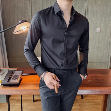 2022春季新款長袖dk襯衫休閑修身西裝打底襯衣修身韓版男生襯衫
