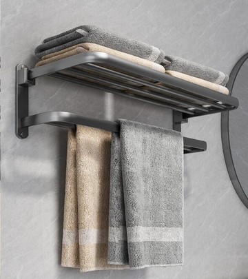 槍灰太空鋁毛巾架免打孔衛生間浴室置物架壁掛式洗手間廁所浴巾架