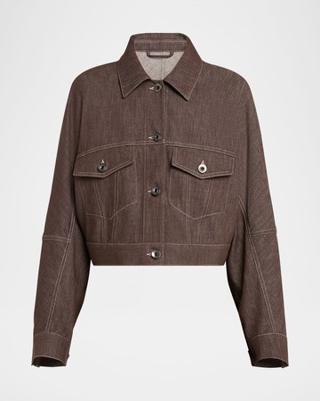 Denim Button Front Cropped Jacket