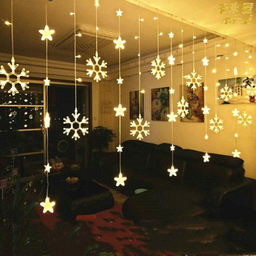 【網紅ins風】LED燈串 星星燈 窗簾燈 裝飾燈 彩燈 串燈 臥室燈 雪花造型 電池/USB兩用 少女心房間改造 拍照氛圍燈