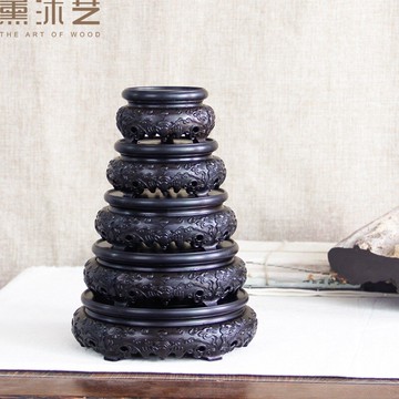 底座實木圓形福紋紅木花瓶底座黑檀茶壺盆景禮品擺件原石玉器底座