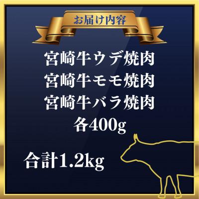 ふるさと納税 門川町 宮崎牛焼肉セット(合計1.2kg)ウデ焼肉・モモ焼肉・バラ焼肉(門川町)