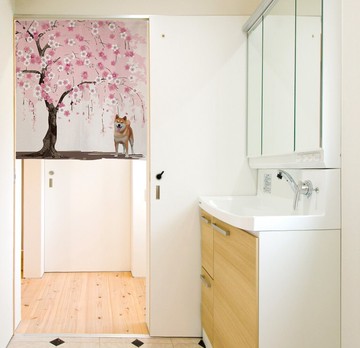 【預訂】日本製 櫻花柴犬短門簾