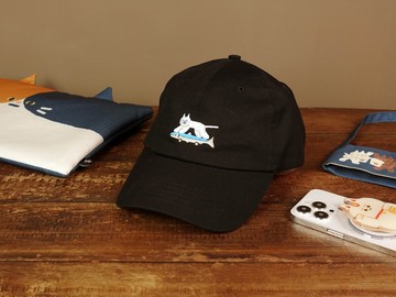 刺繡老帽 棒球帽 - 滑板魚貓咪