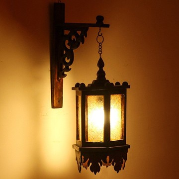 東南亞特色泰國進口實木玻璃仿古壁燈庭院裝飾景觀燈戶外走廊過道