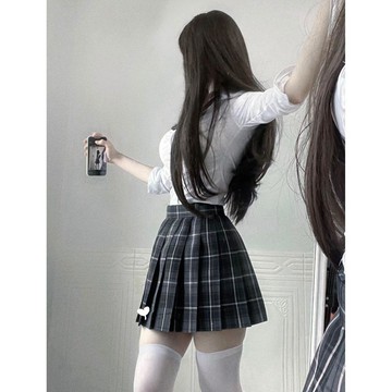 雨菲|免運 JK制服 JK套裝 短裙 百褶裙 水手服 辣妹小個子套裝女修身收腰襯衫夏季格子百褶半身裙jk裙子兩件套