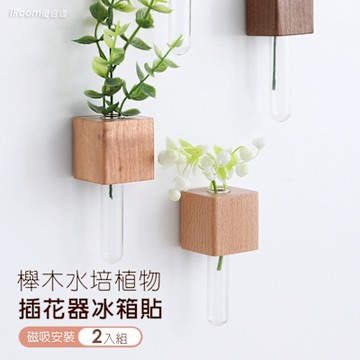 【iRoom優倍適】櫸木水培植物插花器冰箱貼-2入組
