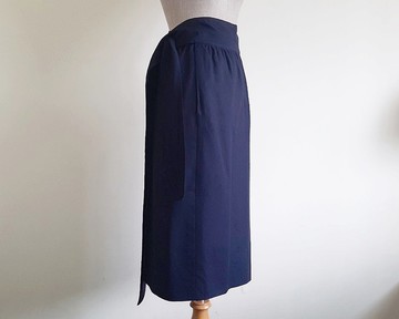 復古海軍藍及膝裙 女款 羊毛 直筒 高腰 綁帶腰部 XS 25