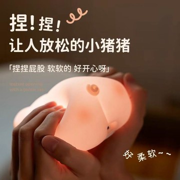🛒臺灣24h🌳可愛豬豬小夜燈拍拍硅膠女生閨蜜護眼伴睡臥室生日禮物