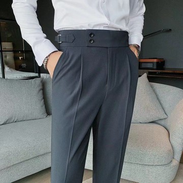 西裝褲 男士西裝褲 西裝褲男 休閒褲 休閒西裝褲 西褲男 九分修身小腳褲 夏季複古高腰商務西褲 純色直筒休閒長褲 長褲男
