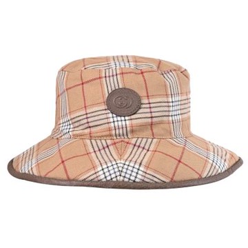 GUCCI 格紋造型羊毛混紡棉麻雙面漁夫帽/遮陽帽(駝/咖)