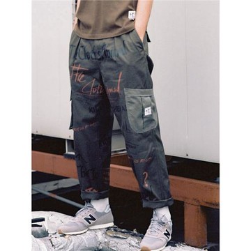 The Clothing Animal復古拼接涂鴉工裝褲寬松潮牌休閑直筒褲男夏