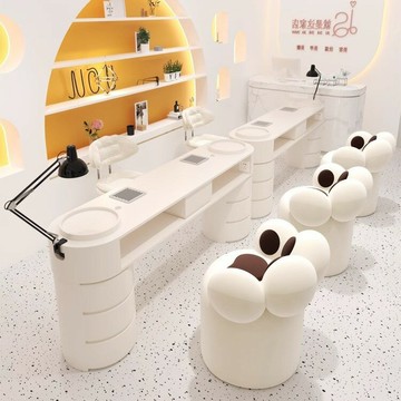 ??快速出貨 奶油風吸塵器美甲桌椅套裝帶插座烤燈單雙三人全套美甲臺