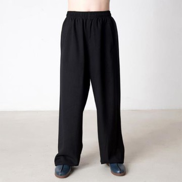棉麻范黑燈籠褲男太極褲女武術褲大碼練功褲男士寬松太極拳晨練褲