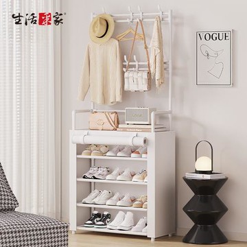 【生活采家】落地型一體組合衣帽鞋架(含白布套) 5層60cm款#145002