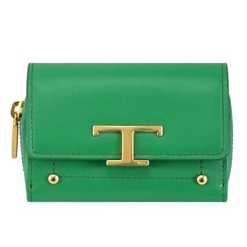 TODS T Timeless 金屬LOGO卡片零錢收納包/簡易短夾.綠