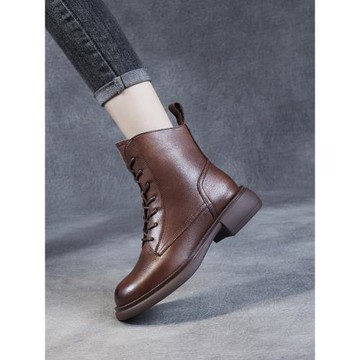 馬丁靴女2026年新款秋冬季加絨靴子配裙子顯腳小黑色真皮軟底短靴