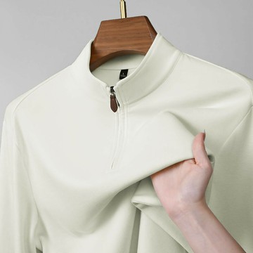 【新款熱賣】爆款男士半拉鏈免燙長袖半高領POLO衫簡約休閑德絨保暖上衣恤