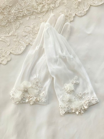Le lien 原創 奢華古典優雅 彈性薄紗 婚禮手套