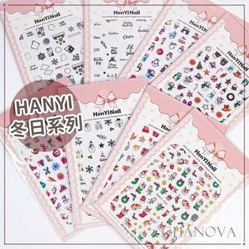 (冬日聖誕🔶)HANYI 美甲貼紙 單張 冬日系列 聖誕系列 聖誕節 雪花 雪人 毛衣 麋鹿 指甲貼紙 手繪 塗鴉