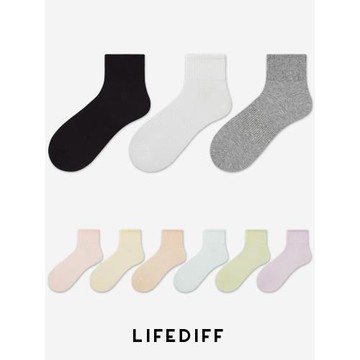 LIFEDIFF襪子女純色簡約白色短筒襪黑色棉襪彩色襪子夏季薄款透氣