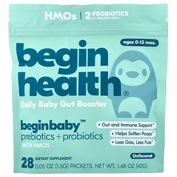 Begin Health, Beginbaby™ 益生元 + 益生菌，0-12 個月，原味，28 包，每包 0.05 盎司（1.5 克）