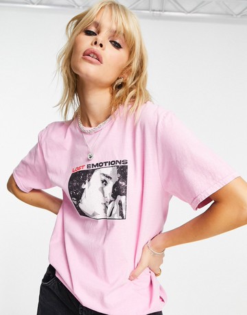 ASOS DESIGN graphic t-shirt with lost emotions in washed pink
