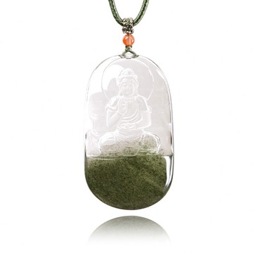 【正佳珠寶】綠幽靈 超頂級玻璃體聚寶盆 阿彌陀佛 32.9g 綠幽靈