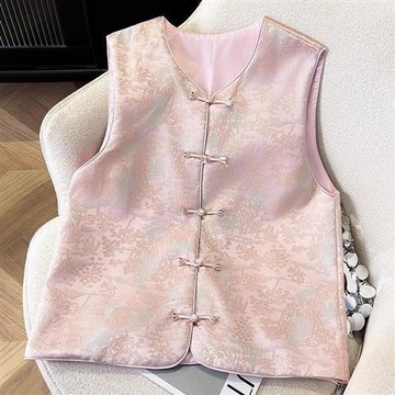 【巴黎精品】現貨+預購 新中式 唐裝上衣中國風馬甲-盤扣提花背心織金女外套2色a1jf44