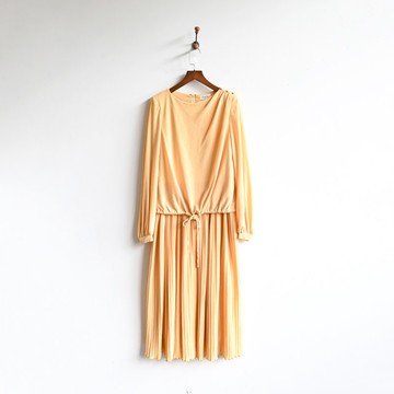 【蛋植物古著】日光漫漫日本製百褶長袖古著洋裝