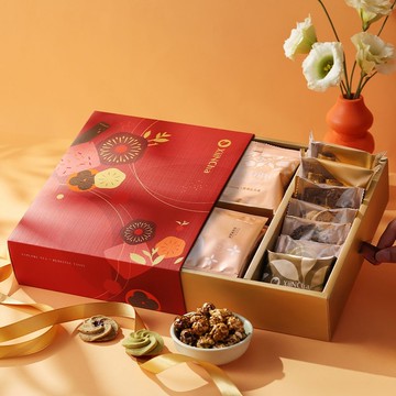 新年禮盒 | 緞藏金匣  焙茶爆米花&鐵觀音蛋捲&台灣茶包 13/12入