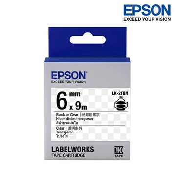 EPSON LK-2TBN 透明底黑字 標籤帶 透明系列 (寬度6mm) 標籤貼紙 S652404