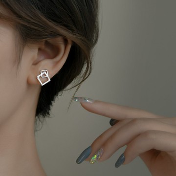 高級感方形耳釘女法式小眾設計輕奢大氣耳飾925純銀冷淡氣質耳環
