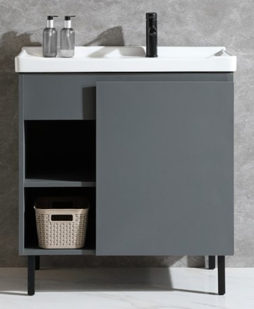 【麗室衛浴】陶瓷盆配304不鏽鋼灰色洗衣槽浴櫃組 LS-888