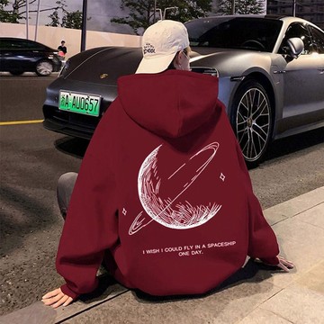 【臺灣出貨】酒紅色連帽衛衣男款 新款秋冬加絨加厚帽T 美式國潮牌寬鬆休閒春秋外套