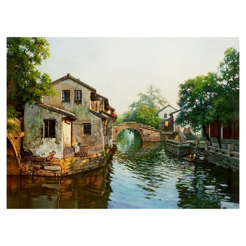 【御畫房】江南水鄉 國家一級畫師手繪油畫80×110cm(VF-64)