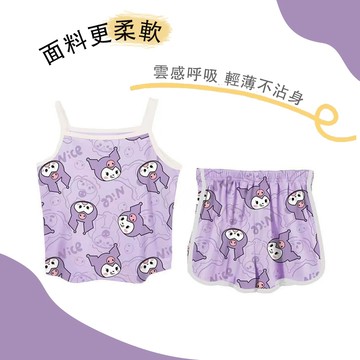 Mimo⭐現貨🌈兒童睡衣 吊帶短褲 女寶寶居家服 卡通庫洛米 夏季薄款 冰絲透氣 空調服兩件套 可外穿