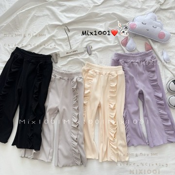 🌈✨mix1001 暖絨🔥荷葉花邊舒適寬褲✨兒童造型波浪捲邊寬褲 5-17
