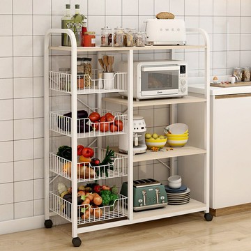 廚房置物架多功能置物架可移動廚房置物架子多功能落地微波爐用品收納架多層家用儲物架子