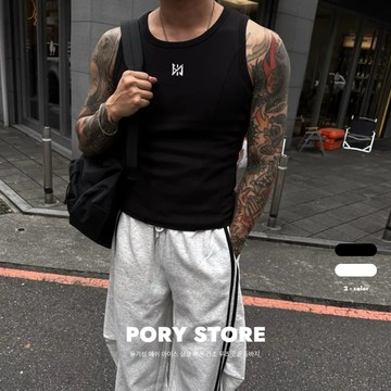 【PORY STORE】獨家！重磅❗️品牌自訂合身彈力坦克背心 螺紋背心 健身 合身 內搭 刺繡吊嘎