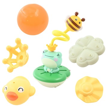 ingbaby 七件式旋轉噴水青蛙花灑洗澡玩具套裝 可愛造型 附吸盤固定器 安全防水不漏電 搭配多種配件自由更換 可充電電池  1組  青蛙