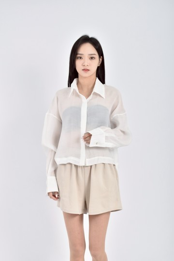 (L) vvv質感天絲透膚白色襯衫上衣