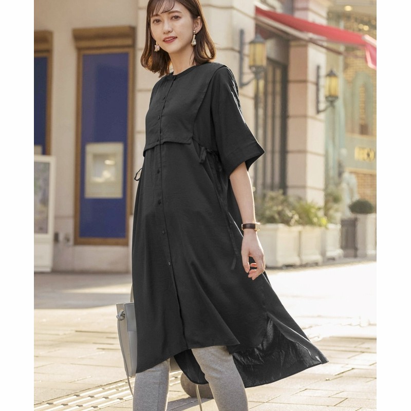 ニッセン プチプラのあや 重ね着風５分袖シャツワンピース ワンピース Dress 通販 Lineポイント最大get Lineショッピング